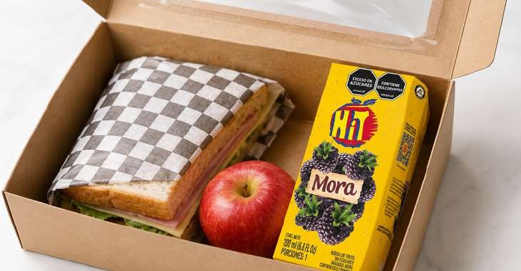 Opción 2: sándwich de pollo desmechado, tea y barra de granola
