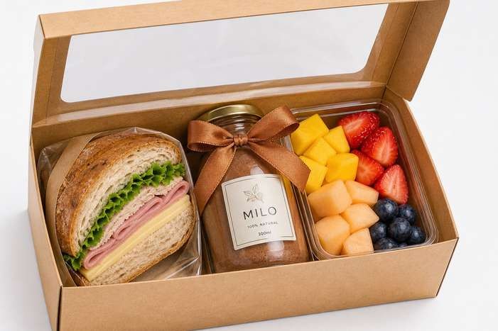 Opción 4: sándwich, fruta picada y tarro de milo