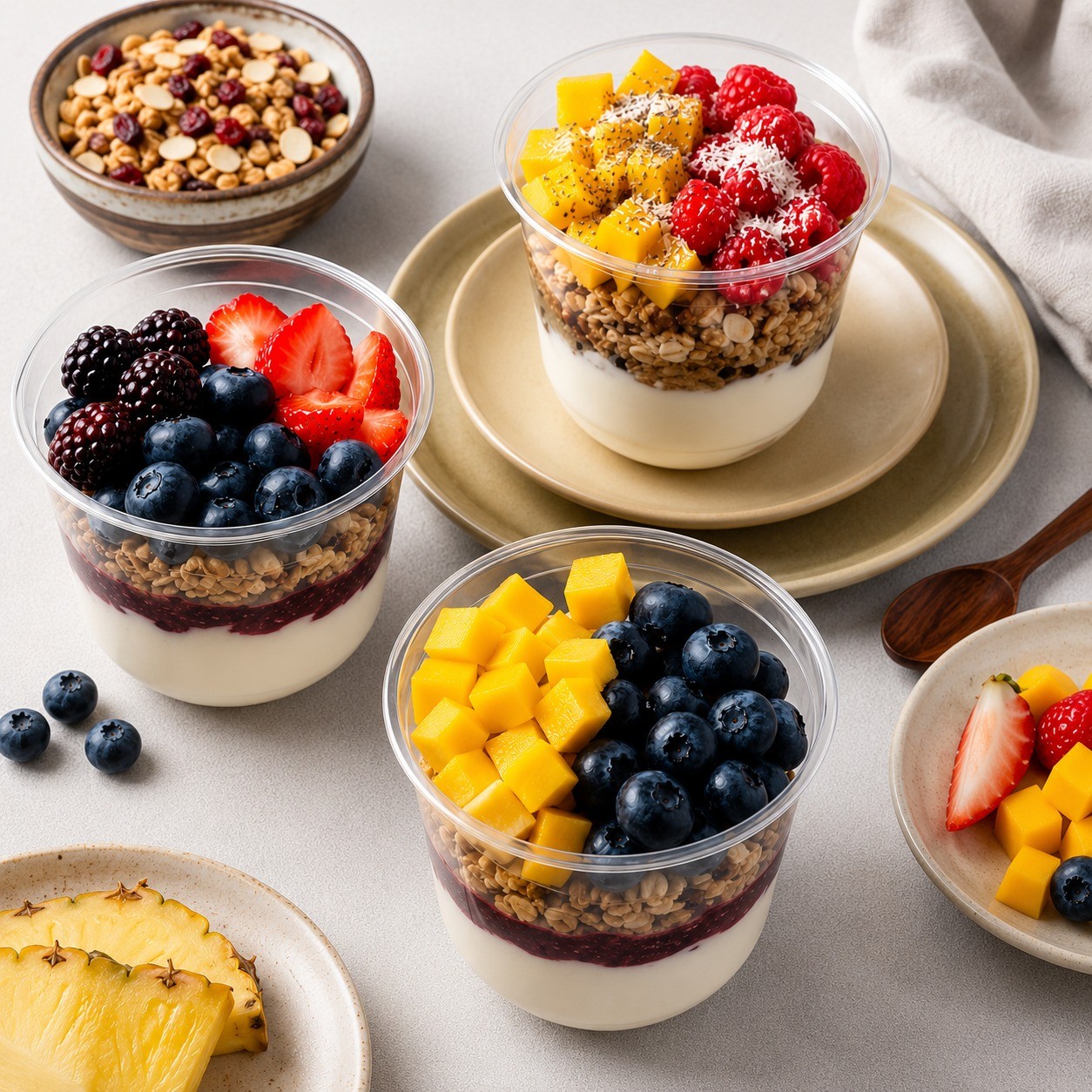 Opción 5: parfait de yogurt griego con granola y frutas
